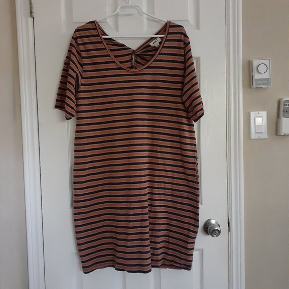 Pact Women's Size XL Harvest Striped Avery Blue Orange Cotton T-Shirt Dress - Picture 4 of 13
